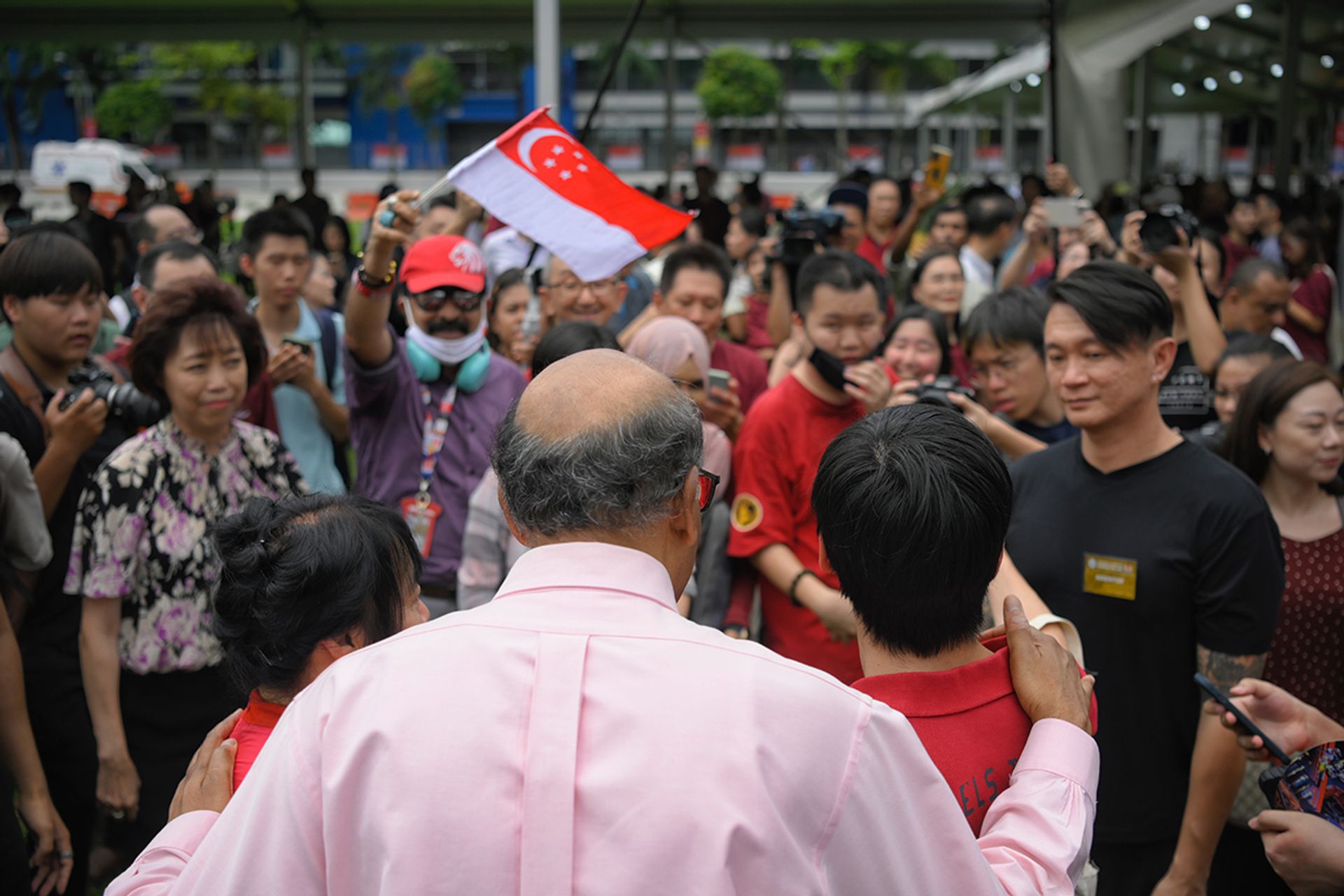 Mr Tharman taking photos with his supporters after giving a speech at the nomination centre on Aug 22, 2023. ST PHOTO: MARK CHEONG
